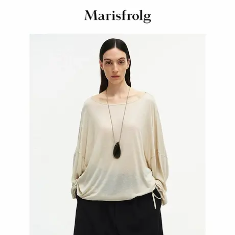 【进口面料】Marisfrolg玛丝菲尔2025秋新款船型领蝙蝠袖T恤上衣图片