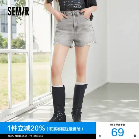 [商场同款]森马牛仔裤女宽松潮酷个性夏2024新款街头毛边短裤复古商品大图