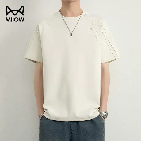 猫人果冻棉重磅短袖t恤男士夏季2025新款圆领上衣男休闲半袖体恤图片