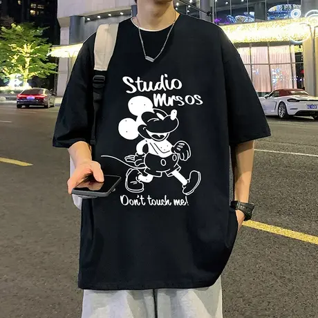 纯棉潮流宽松休闲短袖T恤男夏季卡通印花男生体恤衫打底美式衣服商品大图