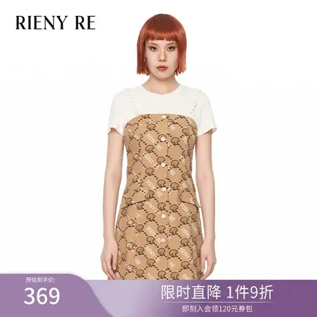 RIENYRE连衣裙女春夏款原创时尚百搭图案提花拼接T恤收腰显瘦上衣图片