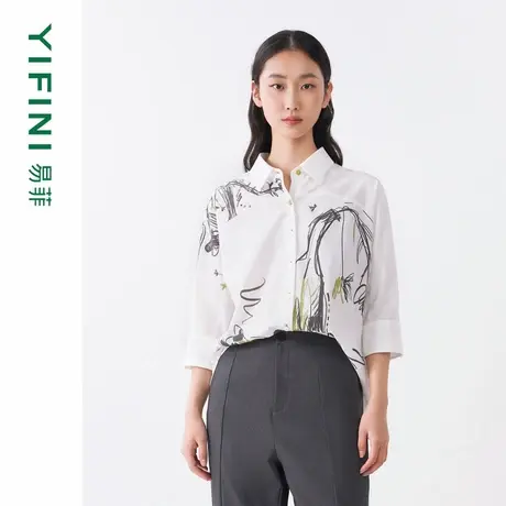 [专柜同款]Yifini/易菲简约文艺通勤宽松衬衫女春秋新款上衣图片