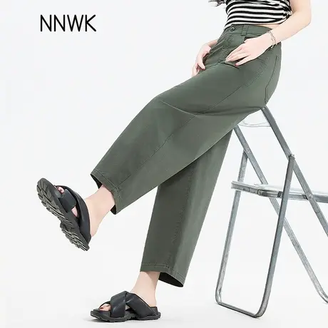 军绿色裤子女休闲裤2025新款夏季薄款小个子八分九分裤弯刀萝卜裤商品大图