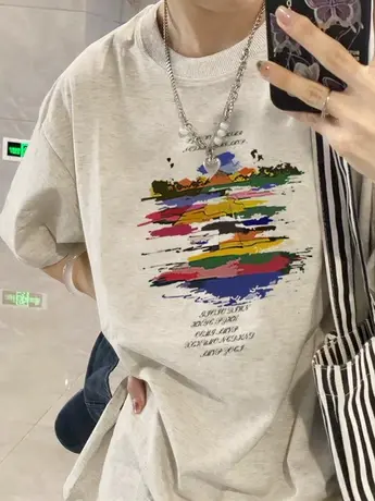 纯棉短袖t恤女oversize大码宽松美式慵懒风ins潮情侣装半袖上衣夏商品大图