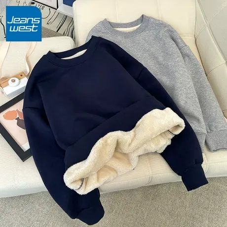 KV真维斯加绒加厚卫衣厚保暖无帽上衣2025新款秋冬大码羊羔绒外套商品大图