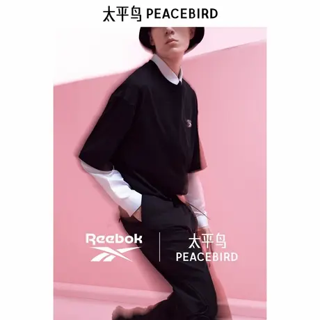 【Reebok联名合作系列】太平鸟男装撞色刺绣T恤新款体恤B2CNF1304图片