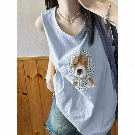 纯棉吊带运动坎肩背心无袖t恤女夏外穿设计感小众宽松篮球服上衣商品大图