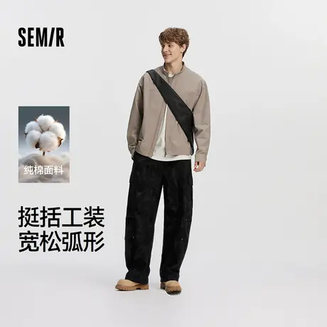 [商场同款]森马休闲裤男工装弯刀裤纯棉2025秋季新款宽松弧形裤潮图片