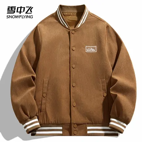 雪中飞夹克2025春秋季新品潮流时尚复古棒球领宽松条纹款式外套男商品大图