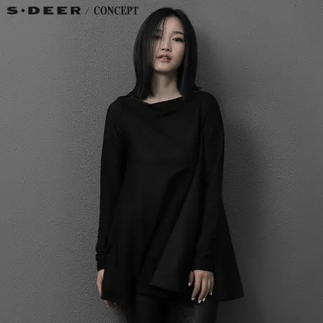 sdeer圣迪奥女装宽松阔摆一字领纯色上衣衣S15380284图片