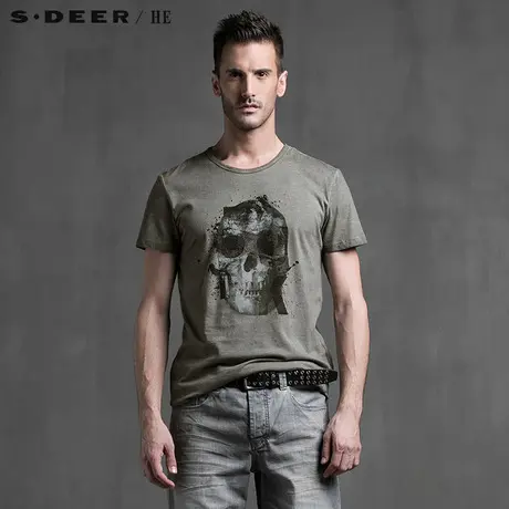 S.Deer/He【惠】圣迪奥休闲纯棉印花短袖T恤H15270129图片
