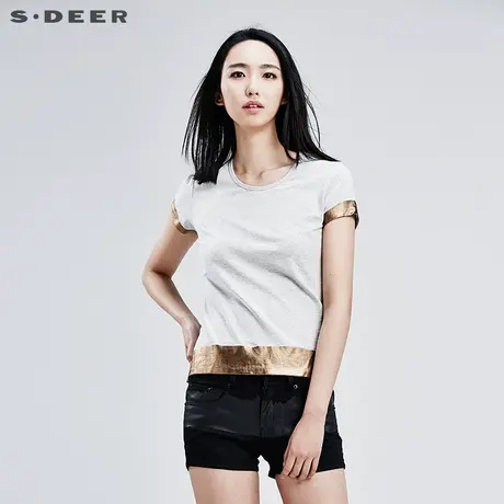 sdeer圣迪奥女休闲烫印缀边短袖T恤S16280194图片