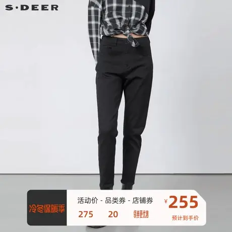 sdeer圣迪奥女装时尚高腰铆钉修身牛仔长裤S224Z0817图片