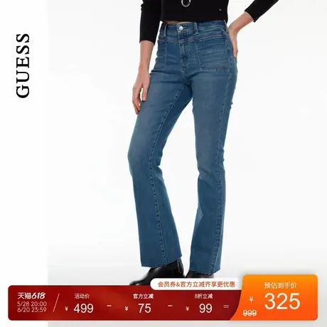 GUESS女士复古潮流款磨白微喇牛仔裤-Q4PA93D51V0商品大图