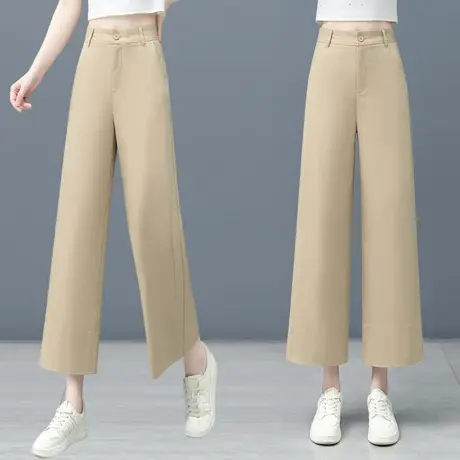 莫代尔艾草冰丝阔腿裤女夏季薄款高腰显瘦垂感九分宽松直筒休闲裤商品大图