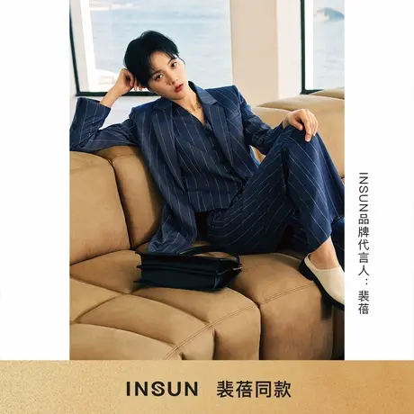 「裴蓓同款」INSUN恩裳夏装亚麻天丝条纹马甲商品大图