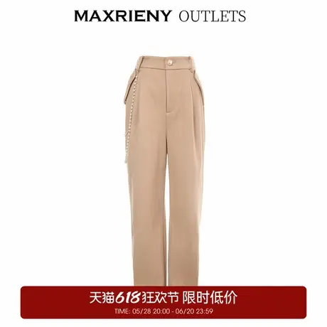 【奥莱】MAXRIENY卡其色九分裤女冬季抗皱休闲长裤厚商品大图