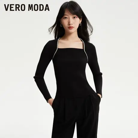 Vero Moda奥莱毛衣针织衫女秋冬新款优雅气质修身方领假两件长袖商品大图