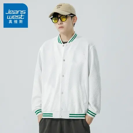 N5真维斯男士开衫外套2025秋季新款美式宽松棒球服卫衣男生春秋装商品大图