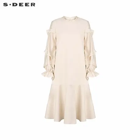 sdeer圣迪奥女装复古木耳边圆领不规则连衣裙S244Z12A9商品大图