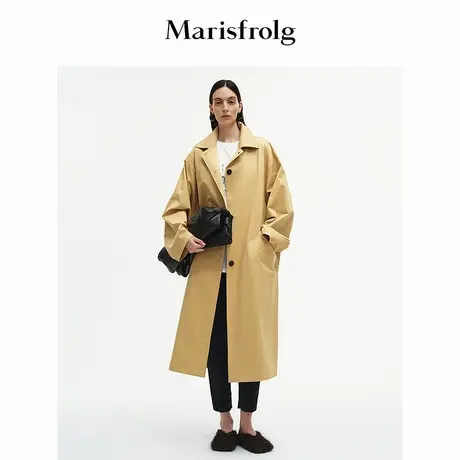 【进口工坊】Marisfrolg玛丝菲尔2025秋新款弧形领收腰中长款风衣图片