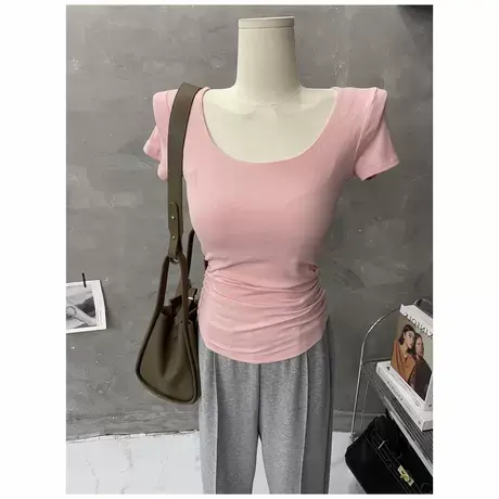 hen高级~胸前防透修身短袖T恤女紧身褶皱上衣打底衫春夏2022潮品图片