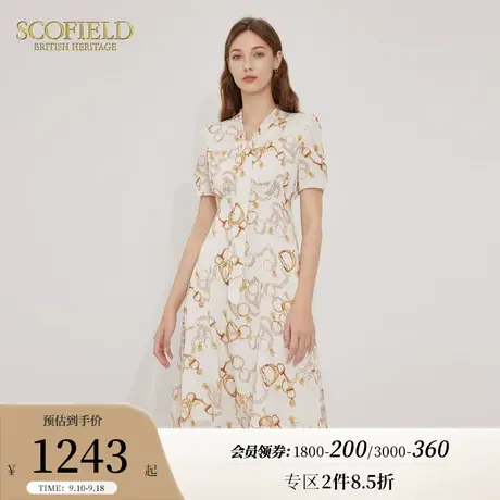 Scofield女装通勤锁链印花裙优雅收腰气质连衣裙舒适上衣夏季新款商品大图