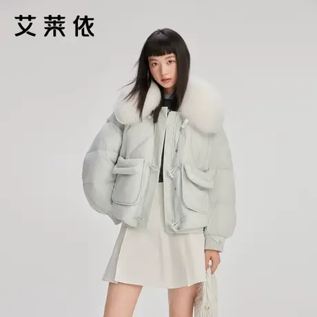 艾莱依新款羽绒服短款气质牛角扣可脱卸毛领甜美可爱减龄时尚外套商品大图