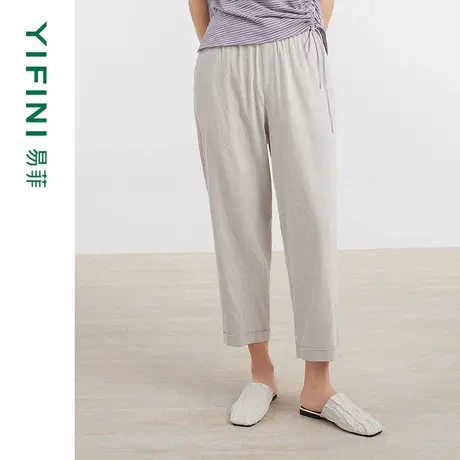 [专柜同款]Yifini/易菲麻感小脚九分裤锥形裤25夏装新款D04K1043商品大图