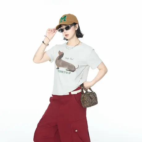 美式ins辣妹风正肩短款印花短袖T恤女2025夏季新款修身显瘦上衣潮商品大图