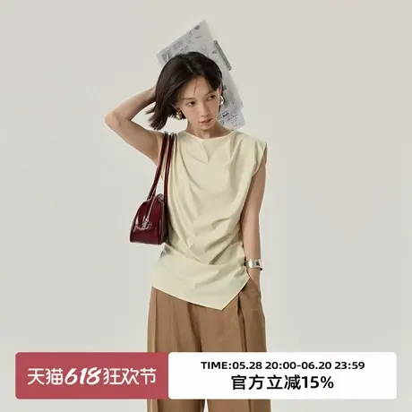 omont蛋挞家 气质通勤荡领无袖衬衫夏季别致修身衬衫小飞袖上衣图片