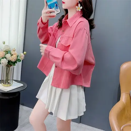 超火短款小个子牛仔衬衫女秋季2024新款宽松洋气百搭长袖外套上衣商品大图