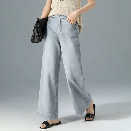 灰色阔腿牛仔裤女夏2025新款夏季薄款小个子拖地裤高腰显瘦直筒裤商品大图