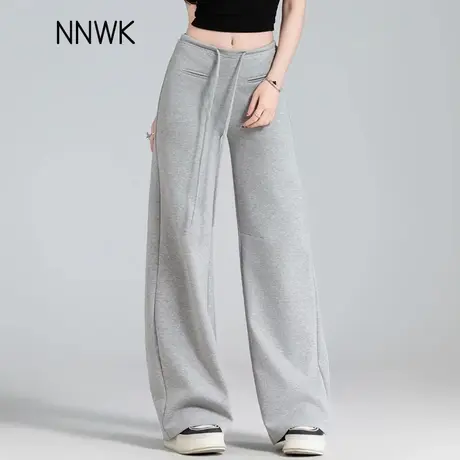 浅灰色阔腿运动裤女2025新款夏季薄款高腰休闲裤直筒微喇叭裤长裤图片