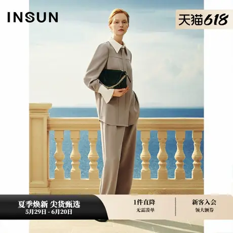 INSUN恩裳专选春季老钱风醋酸拼色解构感衬衫商品大图