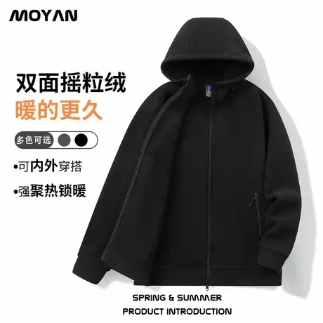 300斤大码男装连帽卫衣秋冬季加肥加大码纯色加绒加厚双面绒外套图片