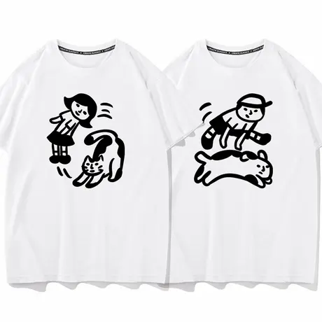 情侣装夏装国潮复古情侣t恤2025新款潮流不一样宽松纯棉短袖套装图片