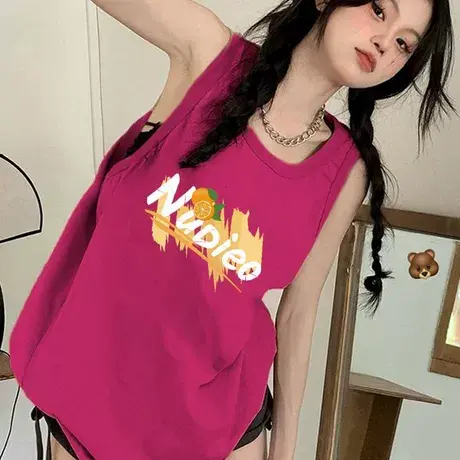 纯棉吊带坎肩背心无袖t恤女2025夏外穿高级感宽松慵懒风挂脖上衣图片