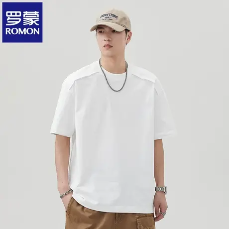 罗蒙高端男士新款宽松休闲上衣潮牌设计感2025夏季简约短袖T恤N1Z商品大图