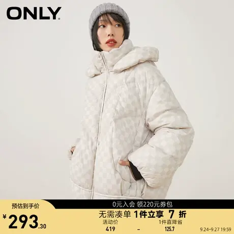 ONLY奥莱90白鸭绒棋盘格宽松连帽短款羽绒服女商品大图