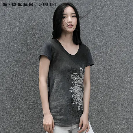 S·DEER＼CONCEPT【新品】圣迪奥专柜正品渐变胶印印花T恤5280155图片