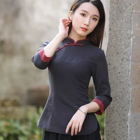 筠雅唐装女年轻版上衣旗袍式上衣素衣女中国风禅意茶服中式女装图片