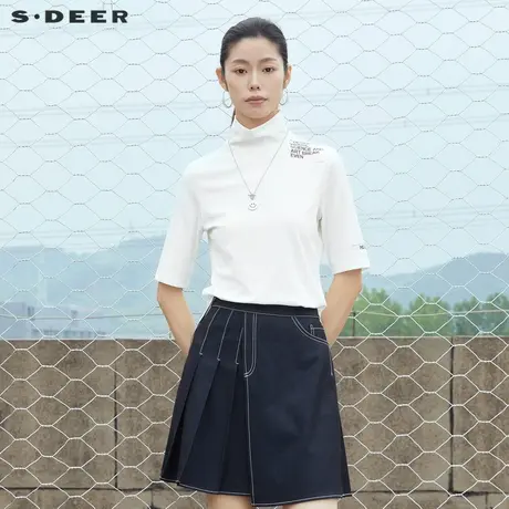 sdeer圣迪奥t恤夏女 设计师款半高领撞色字母短袖T恤S19280115图片