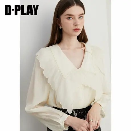 DPLAY秋季通勤风白色翻领泡泡袖衬衫宽松长袖气质衬衣上衣女图片