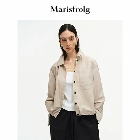 Marisfrolg玛丝菲尔2025秋新款杏子灰宽松H型抽绳休闲衬衫上衣图片