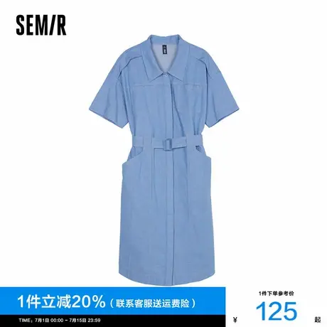 [商场同款]森马连衣裙女宽松棉麻蓝色2025新款夏季盐系短裙复古风商品大图