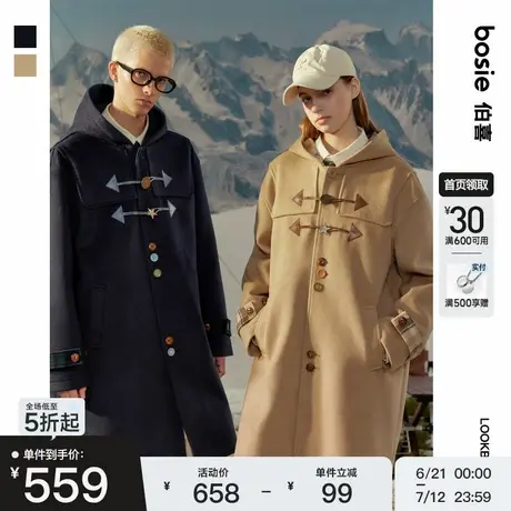 【小王子】bosie2024秋冬季新款中长款气质格子毛呢大衣男情侣潮图片