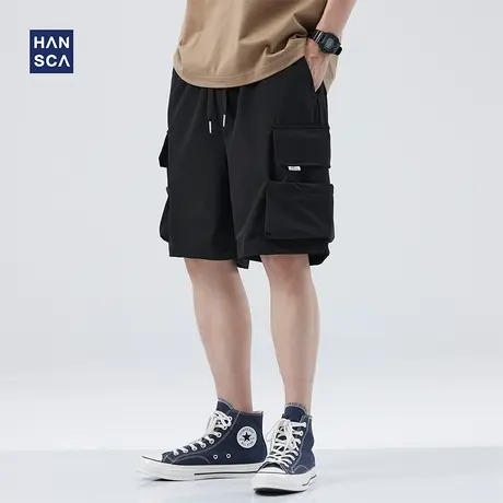 hansca冰丝夏季短裤男宽松直筒工装中裤夏天薄款大口袋日系五分裤商品大图