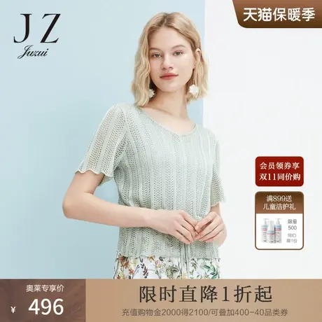 JUZUI玖姿2022夏季新款薄荷绿针织雪纺连衣裙两件套女商品大图