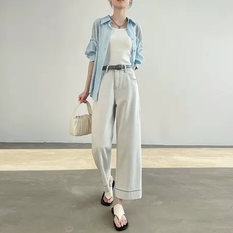 八分直筒牛仔裤女春夏季2024新款高腰宽松显瘦垂感小个子九分裤子商品大图